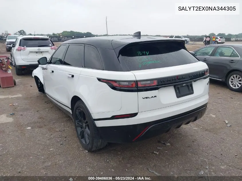 SALYT2EX0NA344305 2022 Land Rover Range Rover Velar P250 R-Dynamic S