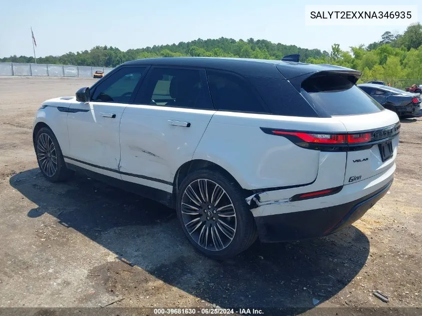 2022 Land Rover Range Rover Velar P250 R-Dynamic S VIN: SALYT2EXXNA346935 Lot: 39681630