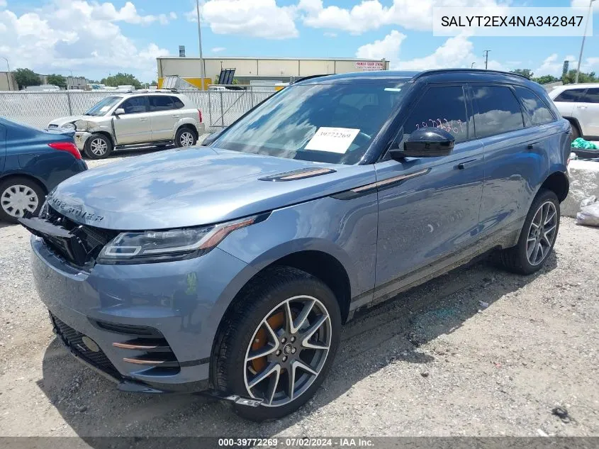 2022 Land Rover Range Rover Velar P250 R-Dynamic S VIN: SALYT2EX4NA342847 Lot: 39772269