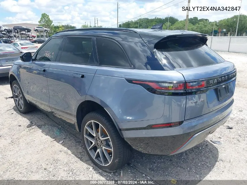 2022 Land Rover Range Rover Velar P250 R-Dynamic S VIN: SALYT2EX4NA342847 Lot: 39772269