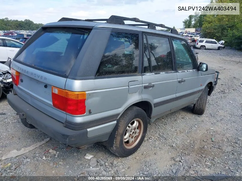 1998 Land Rover Range Rover Se 4.0 VIN: SALPV1242WA403494 Lot: 40285069