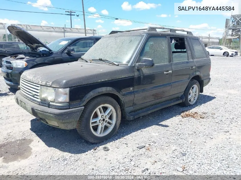 2000 Land Rover Range Rover 4.6 Hse VIN: SALPV1648YA445584 Lot: 39519010