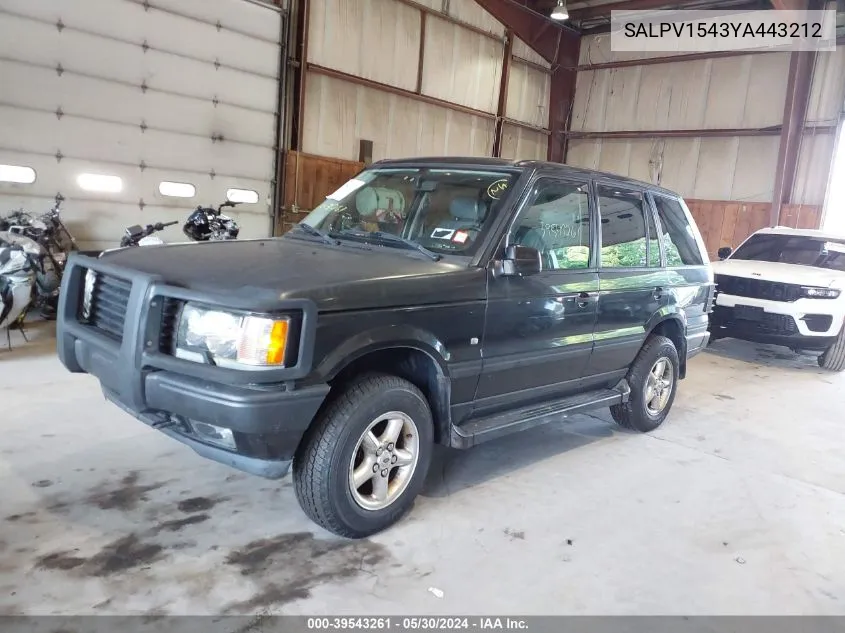 2000 Land Rover Range Rover 4.0 Se VIN: SALPV1543YA443212 Lot: 39543261