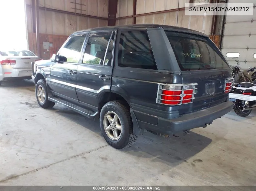 2000 Land Rover Range Rover 4.0 Se VIN: SALPV1543YA443212 Lot: 39543261