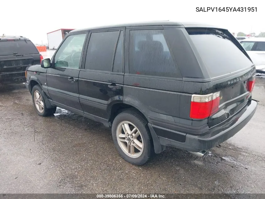 2000 Land Rover Range Rover 4.6 Hse VIN: SALPV1645YA431951 Lot: 39806355