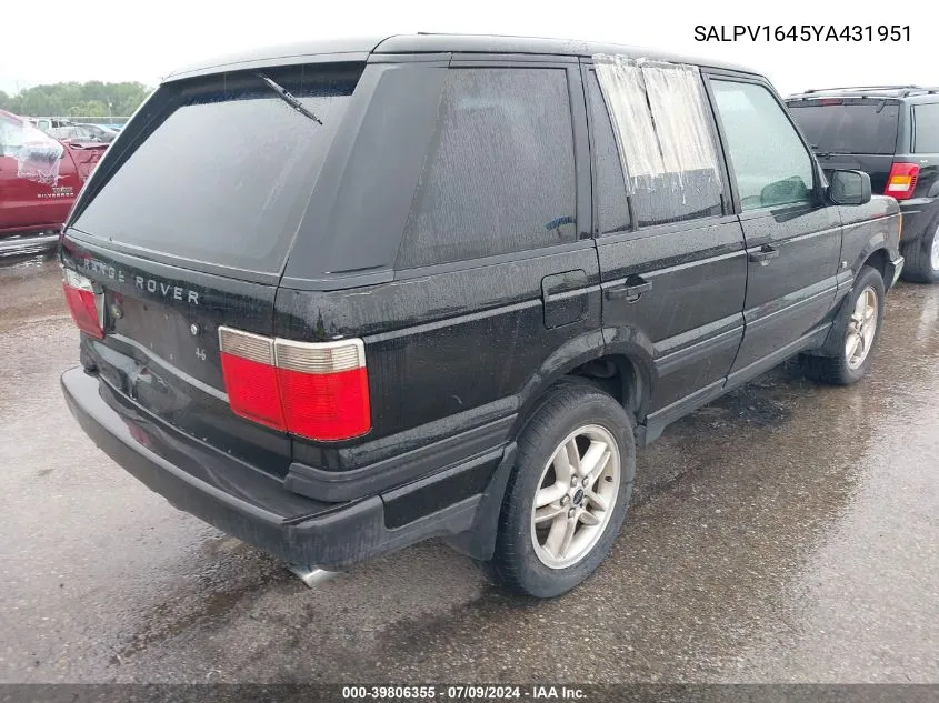 2000 Land Rover Range Rover 4.6 Hse VIN: SALPV1645YA431951 Lot: 39806355