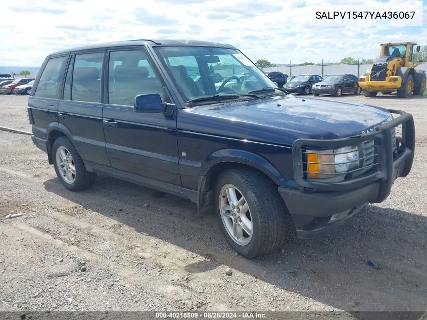 2000 Land Rover Range Rover 4.0 Se VIN: SALPV1547YA436067 Lot: 40218509