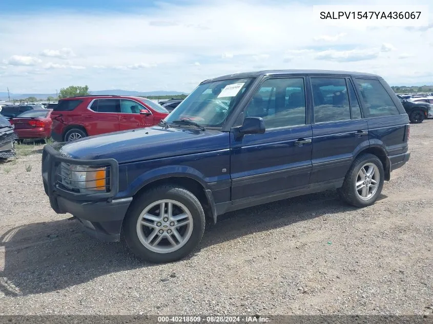 2000 Land Rover Range Rover 4.0 Se VIN: SALPV1547YA436067 Lot: 40218509