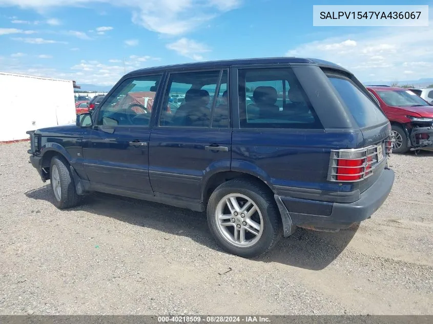 2000 Land Rover Range Rover 4.0 Se VIN: SALPV1547YA436067 Lot: 40218509