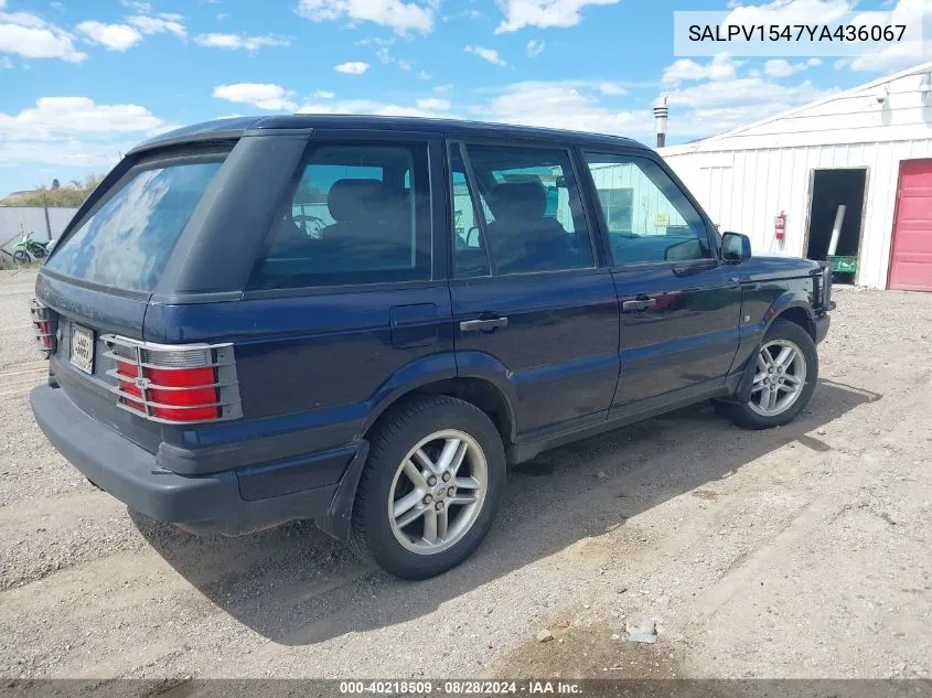 2000 Land Rover Range Rover 4.0 Se VIN: SALPV1547YA436067 Lot: 40218509