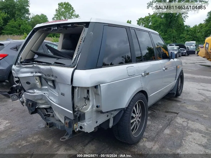 2003 Land Rover Range Rover Hse VIN: SALMB11463A104485 Lot: 39425871