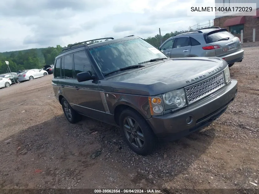 2004 Land Rover Range Rover Hse VIN: SALME11404A172029 Lot: 39562854