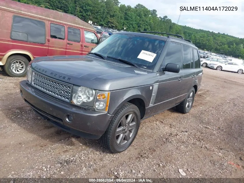 2004 Land Rover Range Rover Hse VIN: SALME11404A172029 Lot: 39562854