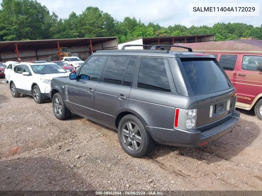 2004 Land Rover Range Rover Hse VIN: SALME11404A172029 Lot: 39562854