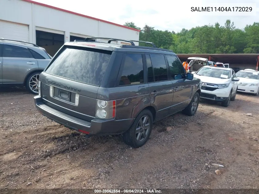 2004 Land Rover Range Rover Hse VIN: SALME11404A172029 Lot: 39562854