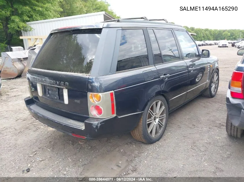 2004 Land Rover Range Rover Hse VIN: SALME11494A165290 Lot: 39644071