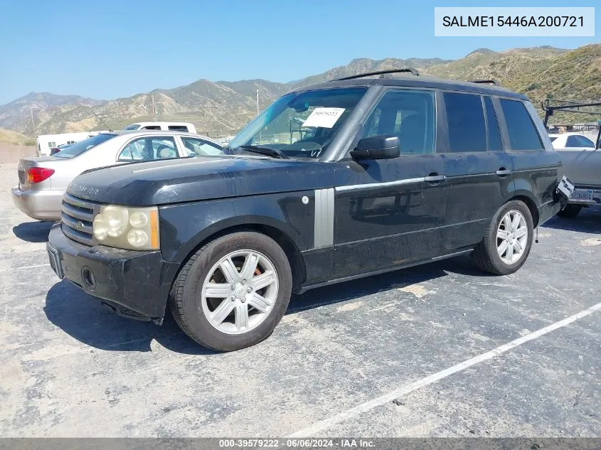 2006 Land Rover Range Rover Hse VIN: SALME15446A200721 Lot: 39579222