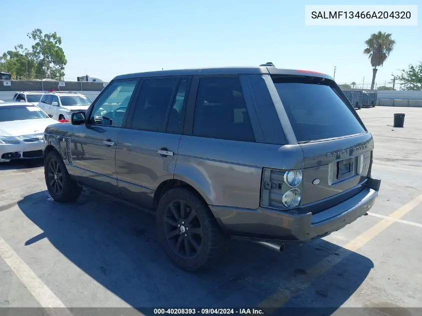 2006 Land Rover Range Rover Supercharged VIN: SALMF13466A204320 Lot: 40208393