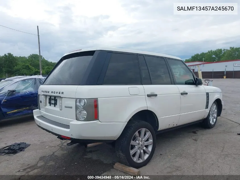 2007 Land Rover Range Rover Supercharged VIN: SALMF13457A245670 Lot: 39434948