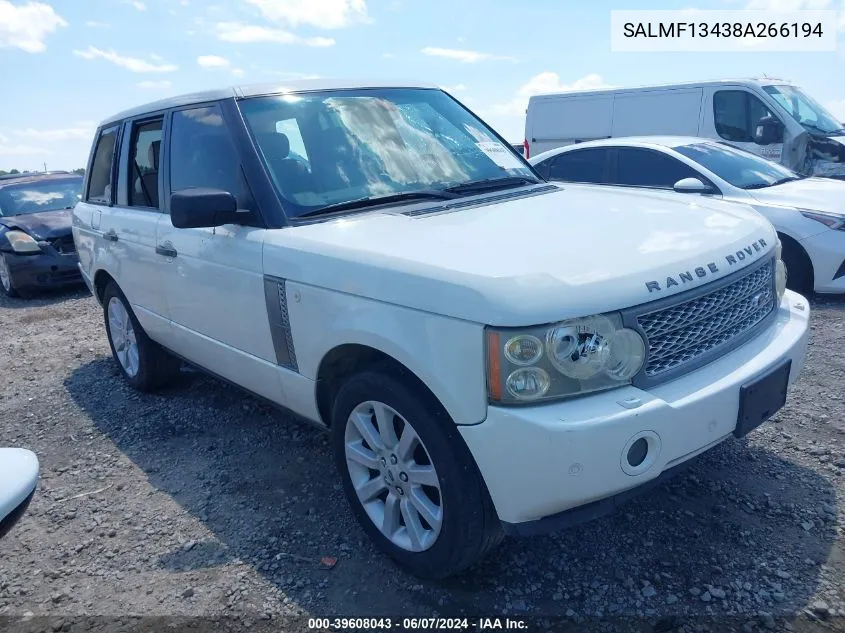 2008 Land Rover Range Rover Supercharged VIN: SALMF13438A266194 Lot: 39608043