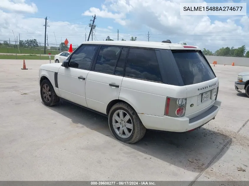 2008 Land Rover Range Rover Hse VIN: SALME15488A274677 Lot: 39608277