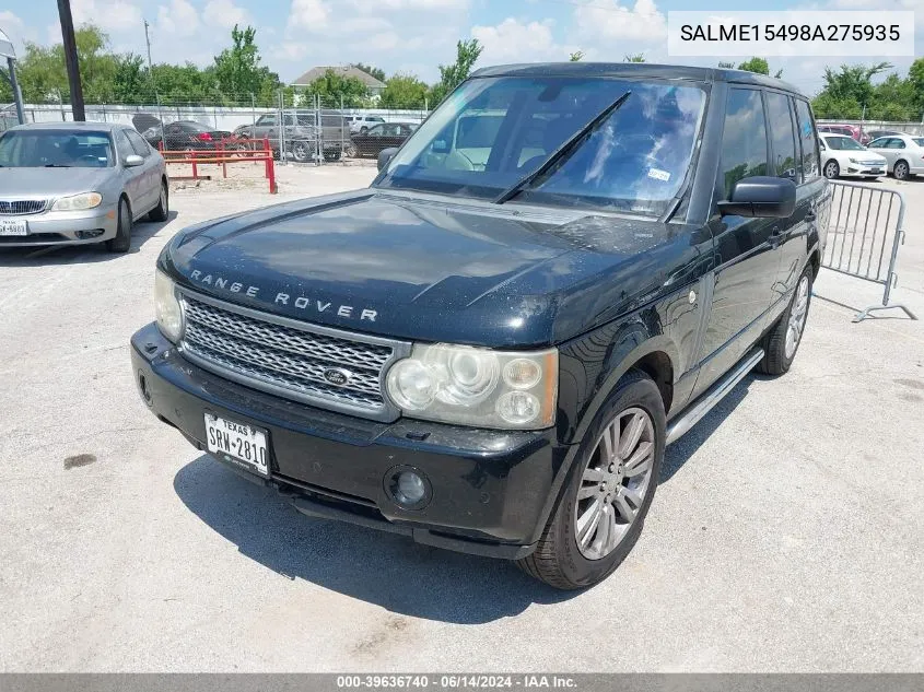 2008 Land Rover Range Rover Hse VIN: SALME15498A275935 Lot: 39636740