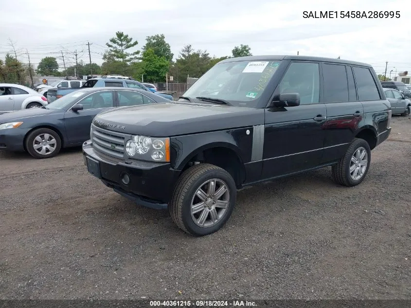 2008 Land Rover Range Rover Hse VIN: SALME15458A286995 Lot: 40361215