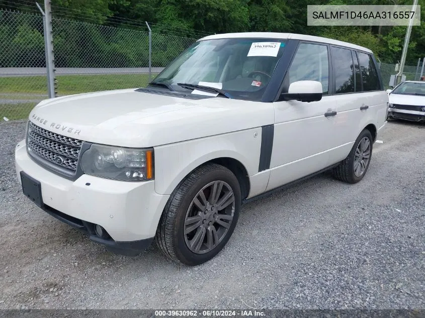 2010 Land Rover Range Rover Hse VIN: SALMF1D46AA316557 Lot: 39630962