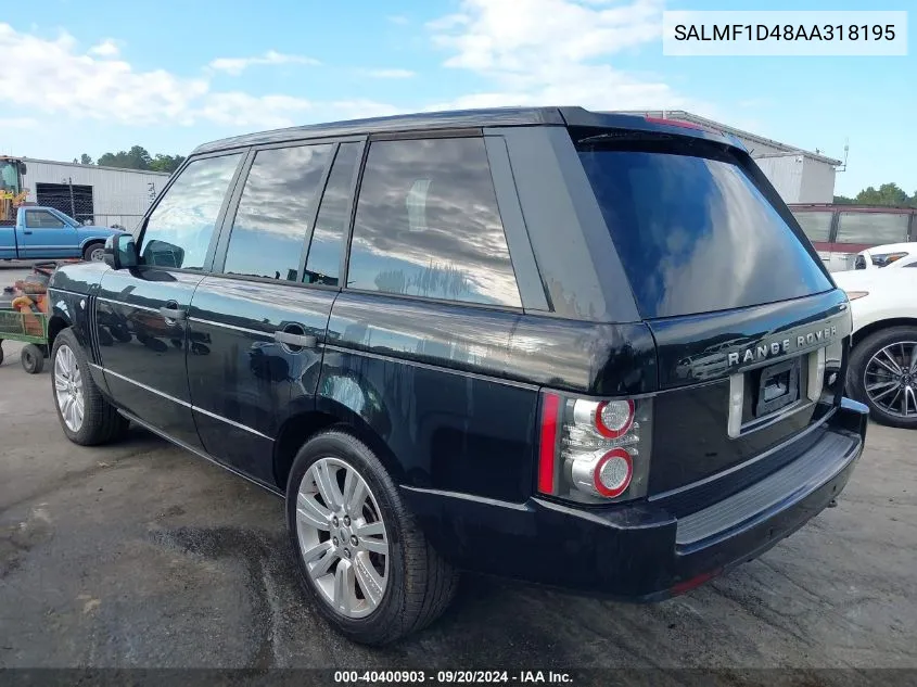 2010 Land Rover Range Rover Hse VIN: SALMF1D48AA318195 Lot: 40400903