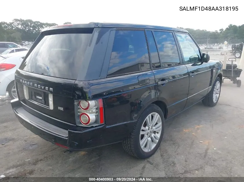 2010 Land Rover Range Rover Hse VIN: SALMF1D48AA318195 Lot: 40400903