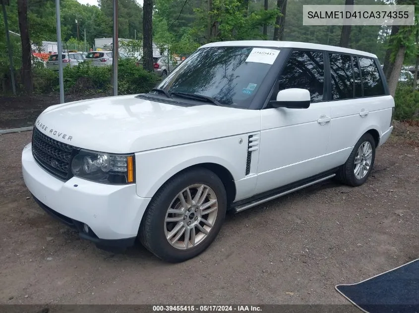 2012 Land Rover Range Rover Hse VIN: SALME1D41CA374355 Lot: 39455415