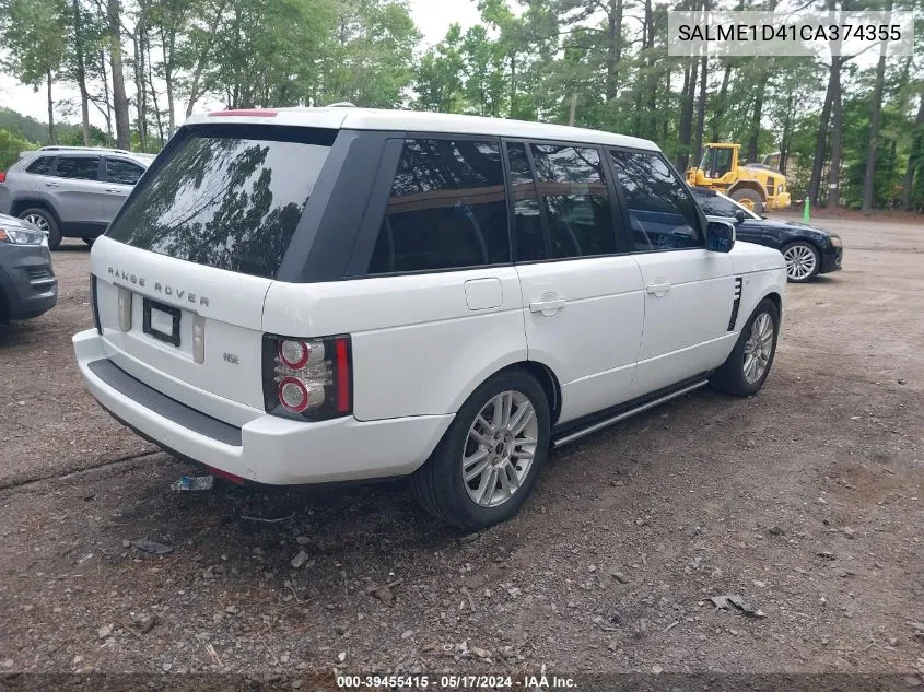 2012 Land Rover Range Rover Hse VIN: SALME1D41CA374355 Lot: 39455415