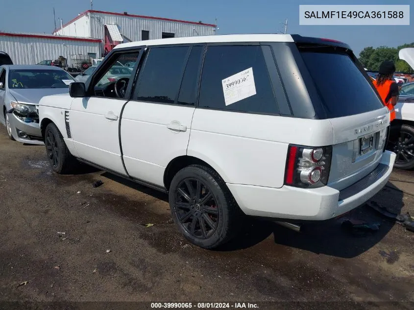 2012 Land Rover Range Rover Supercharged VIN: SALMF1E49CA361588 Lot: 39990065