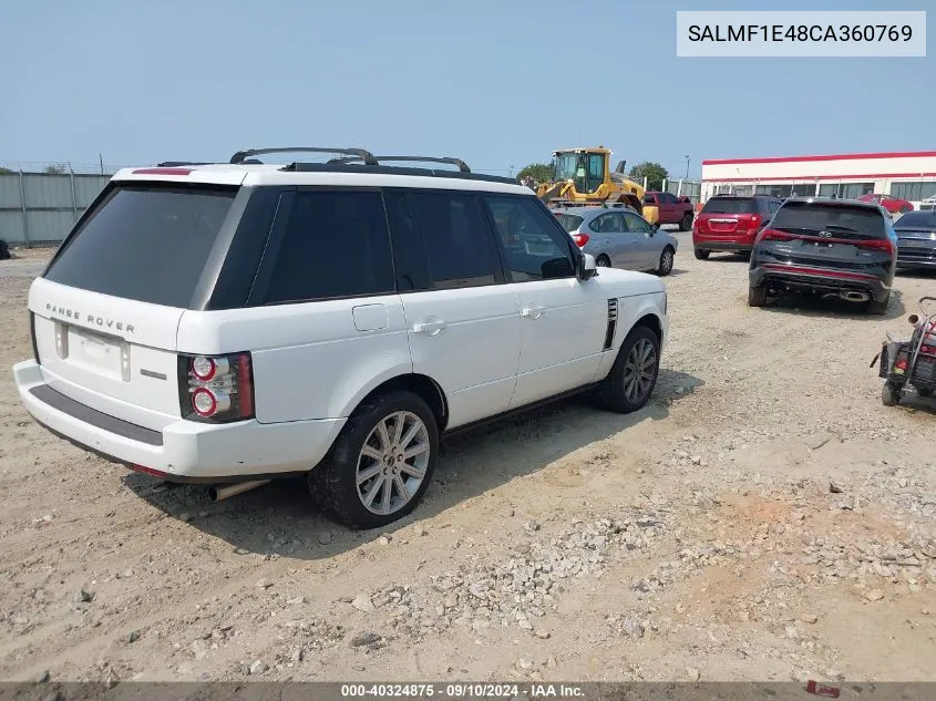 2012 Land Rover Range Rover Supercharged VIN: SALMF1E48CA360769 Lot: 40324875