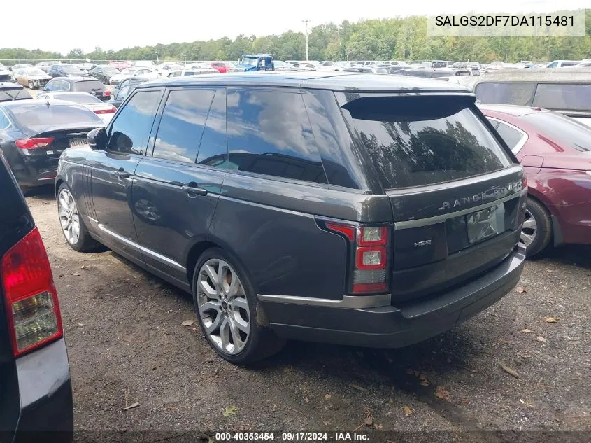 2013 Land Rover Range Rover Hse VIN: SALGS2DF7DA115481 Lot: 40353454