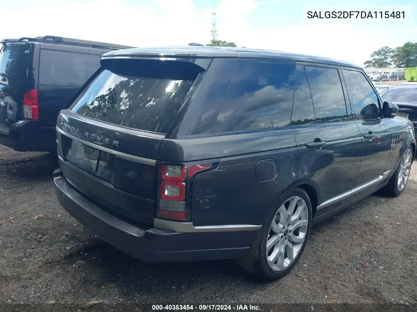 2013 Land Rover Range Rover Hse VIN: SALGS2DF7DA115481 Lot: 40353454