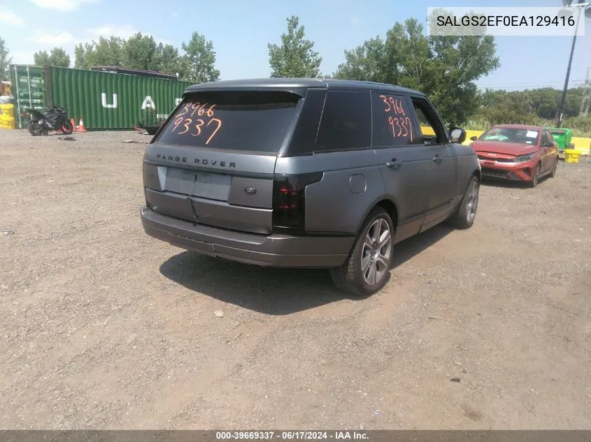 2014 Land Rover Range Rover 5.0L V8 Supercharged/5.0L V8 Supercharged Ebony Edition VIN: SALGS2EF0EA129416 Lot: 39669337