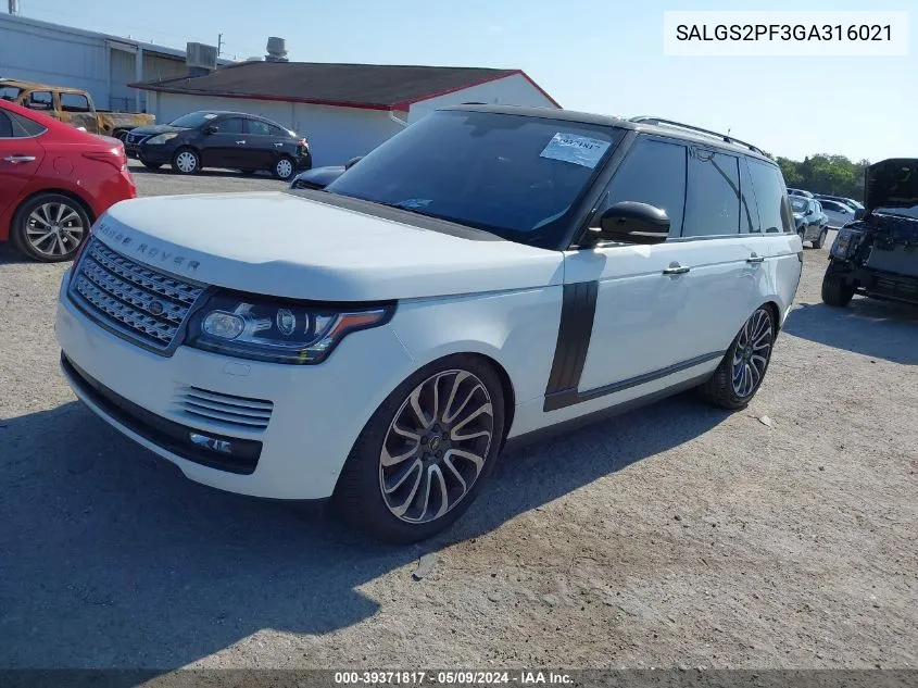 SALGS2PF3GA316021 2016 Land Rover Range Rover 3.0L V6 Supercharged Hse