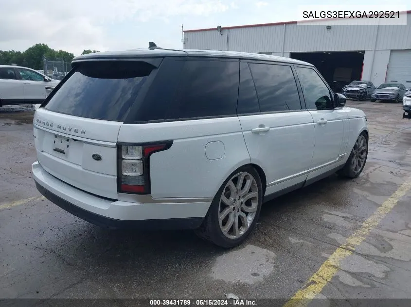 2016 Land Rover Range Rover 5.0L V8 Supercharged VIN: SALGS3EFXGA292521 Lot: 39431789