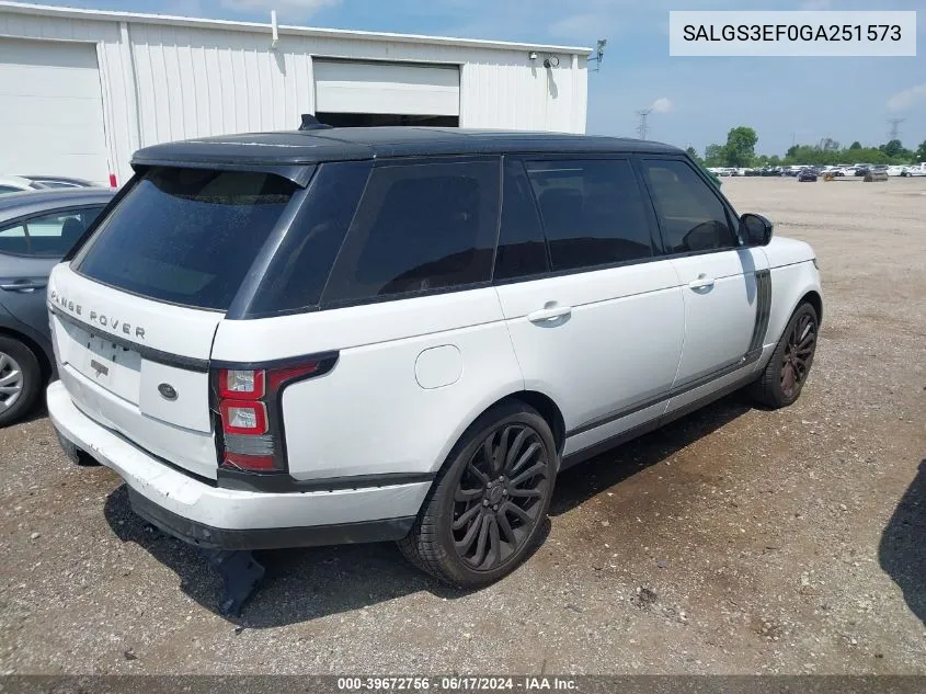 2016 Land Rover Range Rover 5.0L V8 Supercharged VIN: SALGS3EF0GA251573 Lot: 39672756