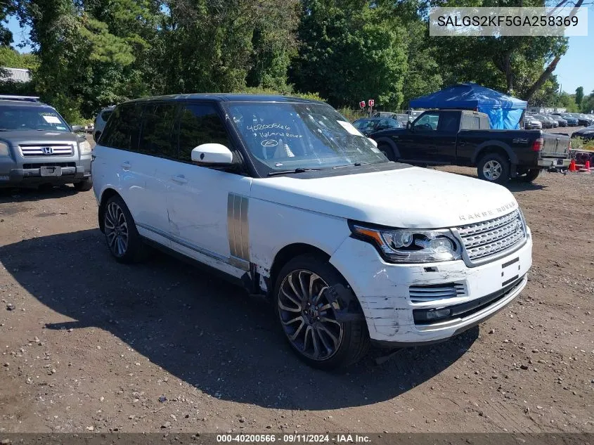 2016 Land Rover Range Rover 3.0L V6 Turbocharged Diesel Hse Td6 VIN: SALGS2KF5GA258369 Lot: 40200566