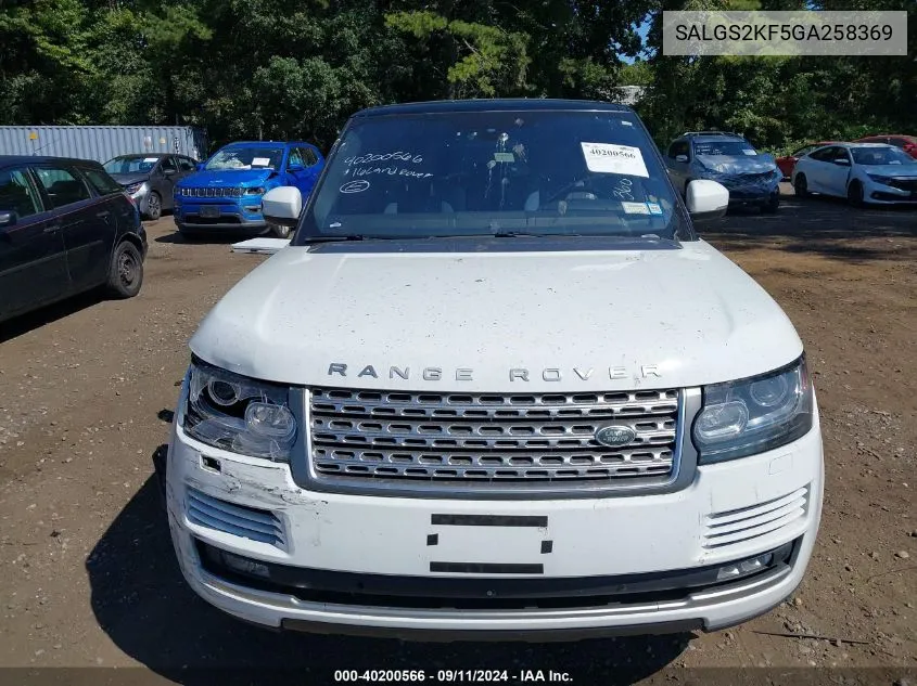 2016 Land Rover Range Rover 3.0L V6 Turbocharged Diesel Hse Td6 VIN: SALGS2KF5GA258369 Lot: 40200566