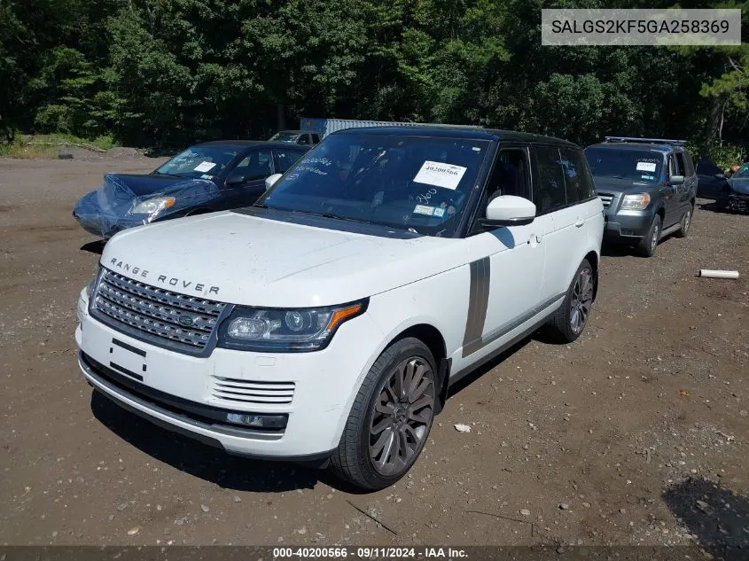 2016 Land Rover Range Rover 3.0L V6 Turbocharged Diesel Hse Td6 VIN: SALGS2KF5GA258369 Lot: 40200566