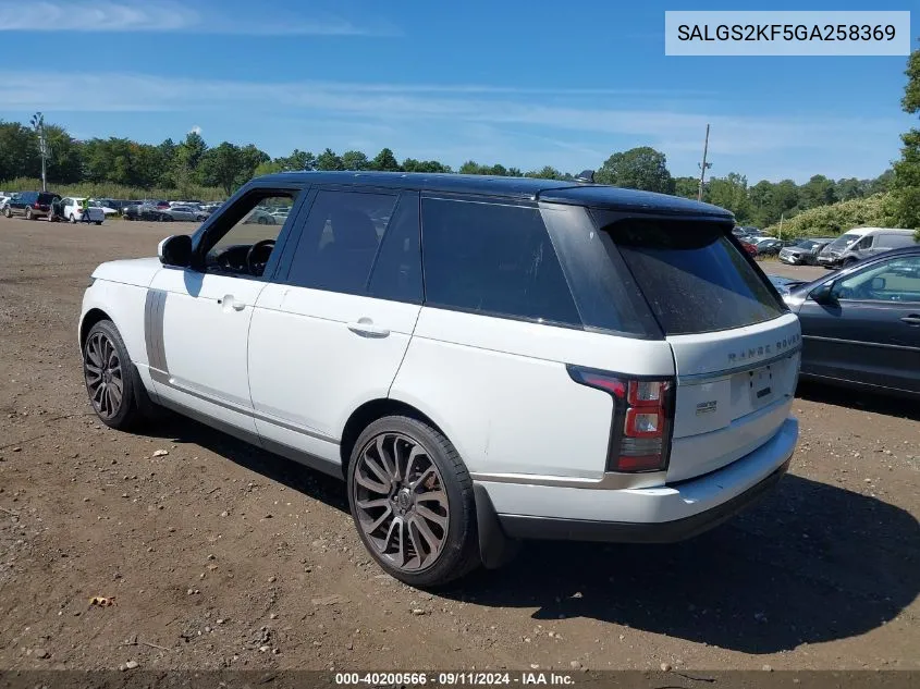 2016 Land Rover Range Rover 3.0L V6 Turbocharged Diesel Hse Td6 VIN: SALGS2KF5GA258369 Lot: 40200566