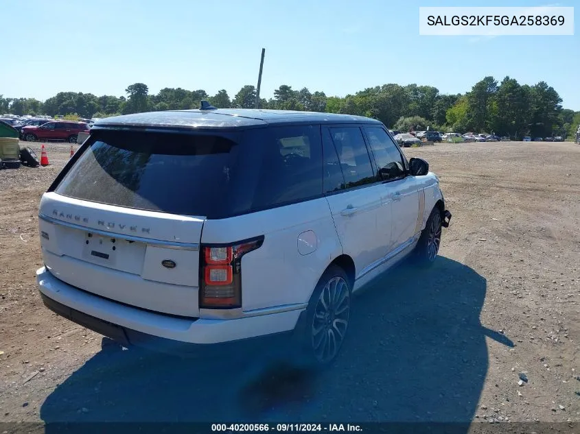 2016 Land Rover Range Rover 3.0L V6 Turbocharged Diesel Hse Td6 VIN: SALGS2KF5GA258369 Lot: 40200566