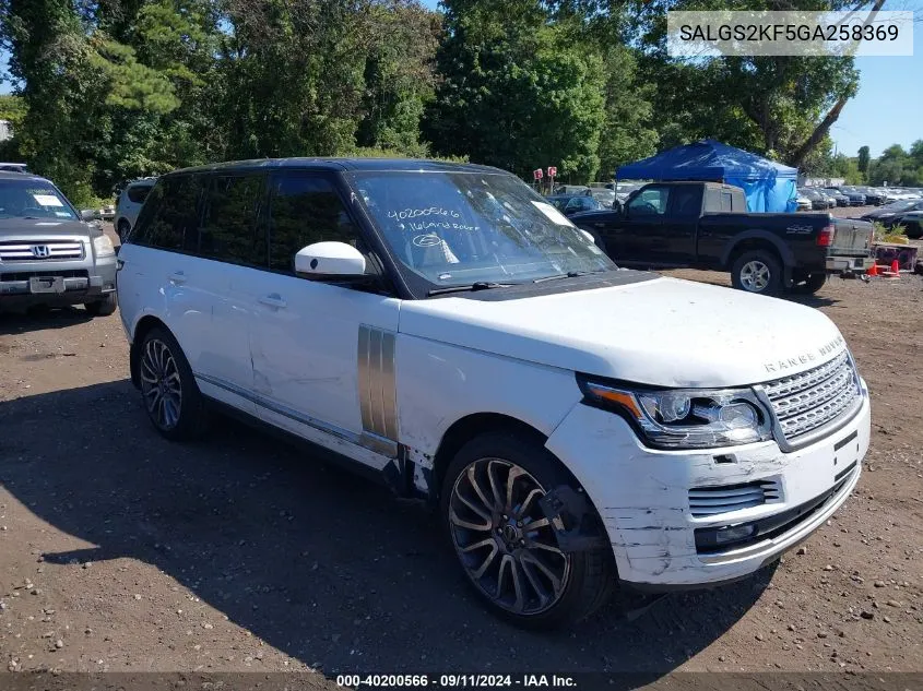 2016 Land Rover Range Rover 3.0L V6 Turbocharged Diesel Hse Td6 VIN: SALGS2KF5GA258369 Lot: 40200566