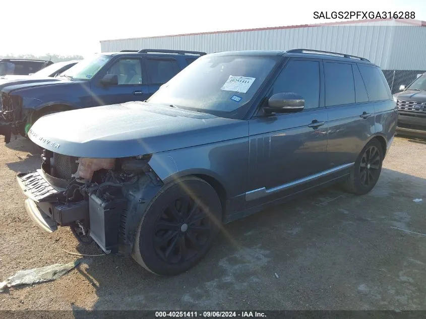 2016 Land Rover Range Rover Hse VIN: SALGS2PFXGA316288 Lot: 40251411