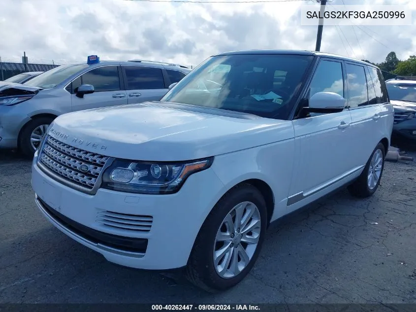 2016 Land Rover Range Rover 3.0L V6 Turbocharged Diesel Hse Td6 VIN: SALGS2KF3GA250996 Lot: 40262447