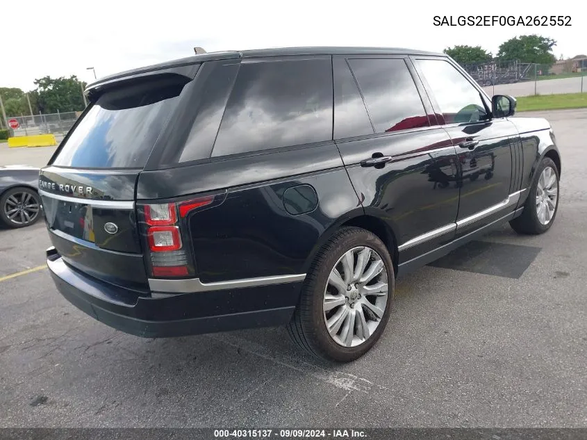 2016 Land Rover Range Rover 5.0L V8 Supercharged VIN: SALGS2EF0GA262552 Lot: 40315137