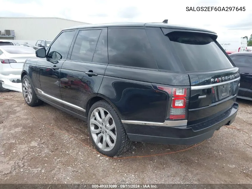 2016 Land Rover Range Rover 5.0L V8 Supercharged VIN: SALGS2EF6GA297645 Lot: 40333099